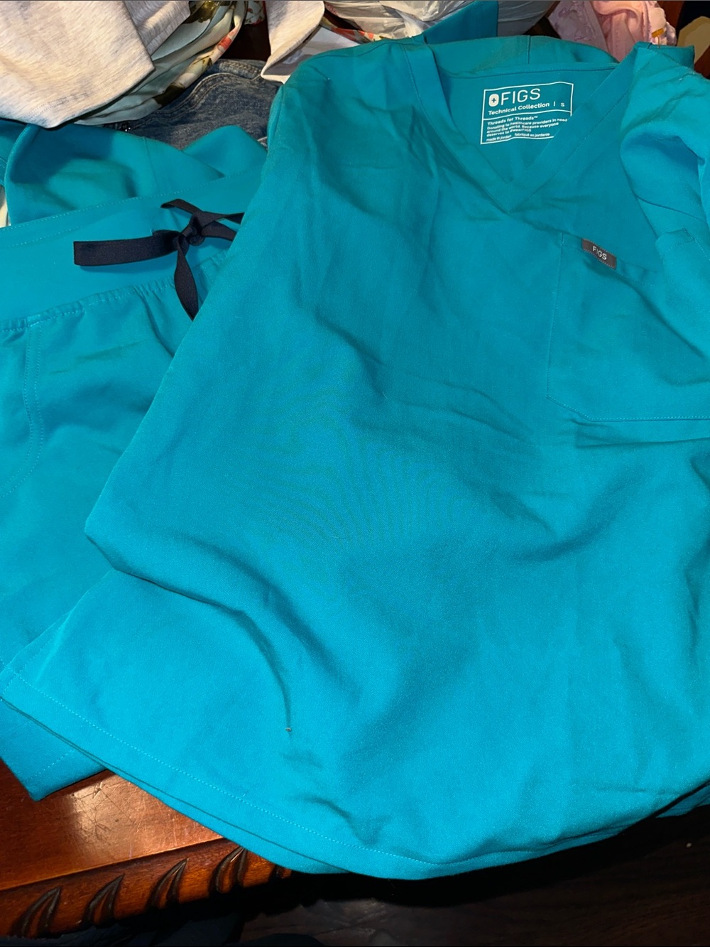 Figs Teal V-Neck Scrub Top and Drawstring Pants